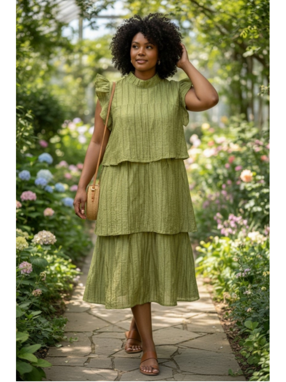 MILA MAE Green Tiered Ruffle Sleeve Dress XL